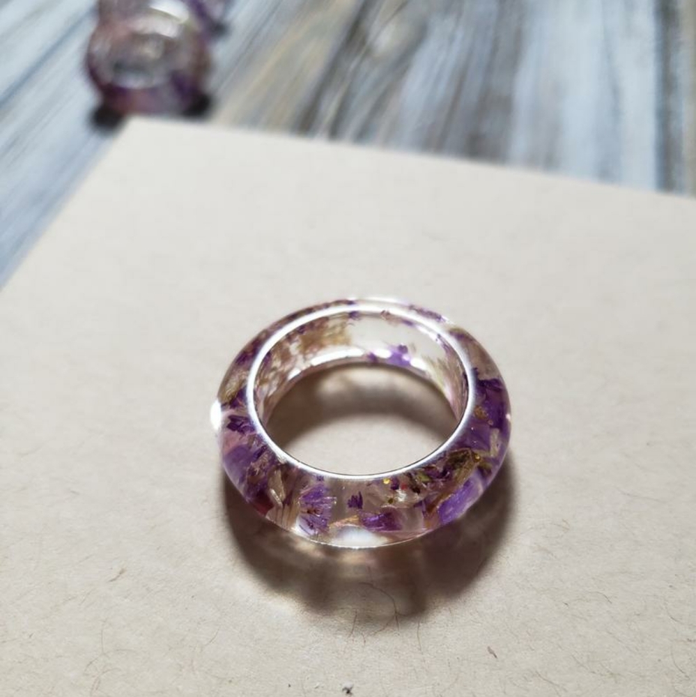 Handmade Resin Ring Purple Flower